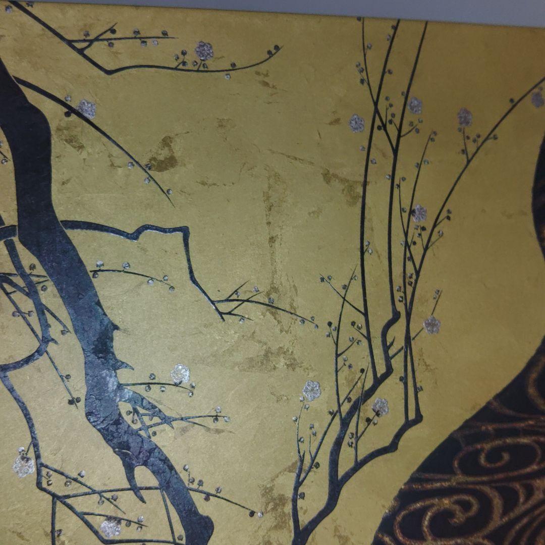 漆アート　金箔　白梅　紅梅