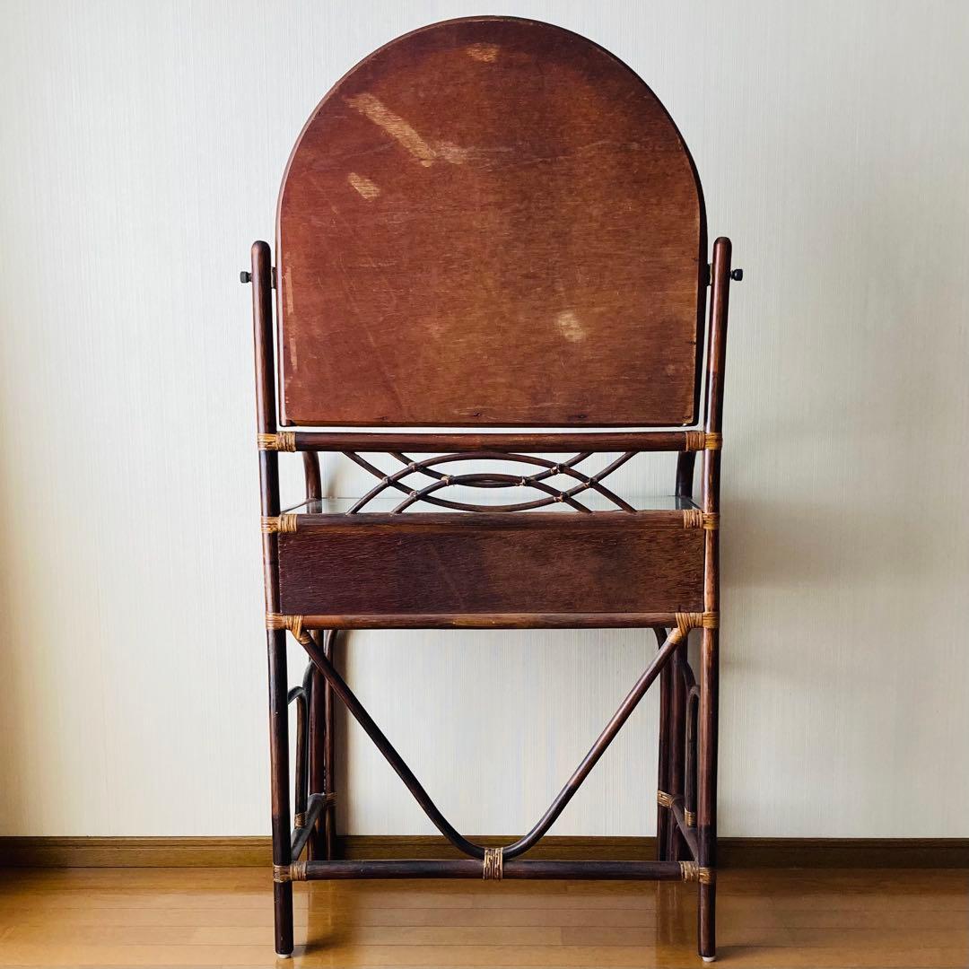 ヴィンテージ レトロ ラタン ミラー付きドレッサー アーチ型ドレッサー