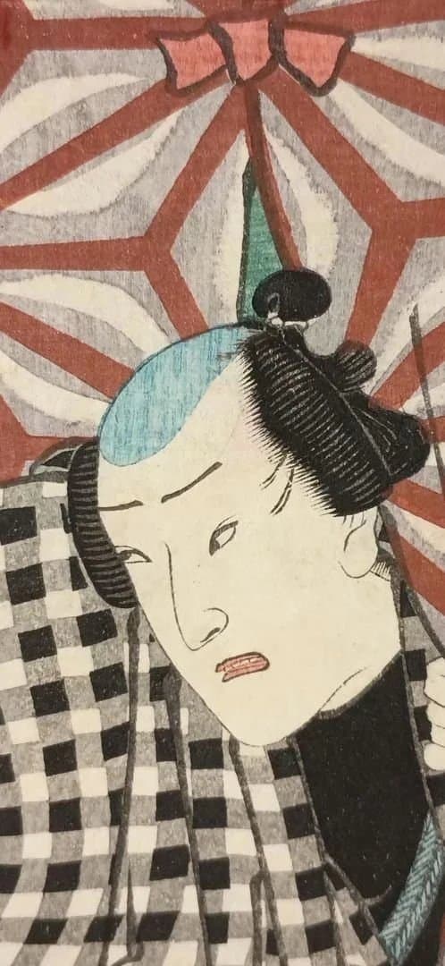 浮世絵版画、役者絵三枚綴りの内1枚売り。三代歌川豊国画、