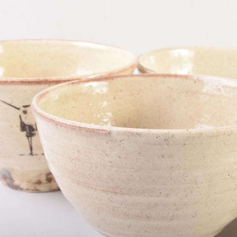 茶道具　志野焼　絵志野　西山窯　数茶碗　五客　合わせ箱　V　7016A