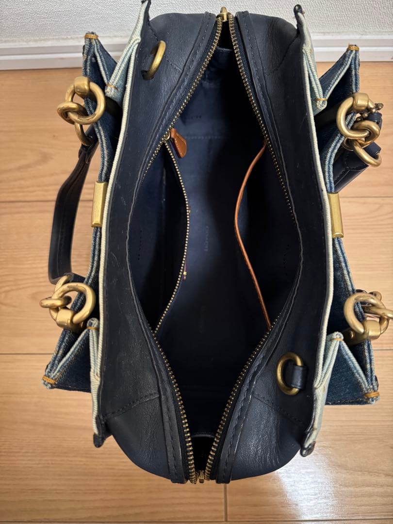 デニム花柄刺繍ハンドバッグ 中型