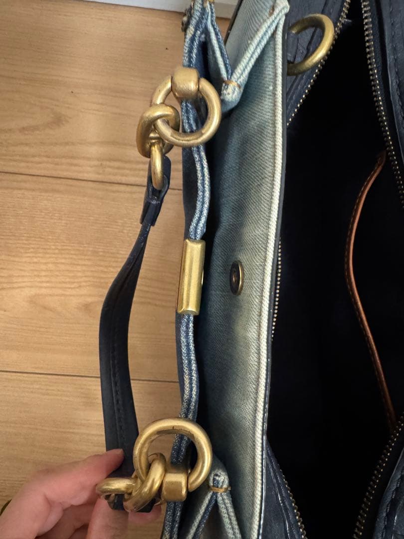 デニム花柄刺繍ハンドバッグ 中型