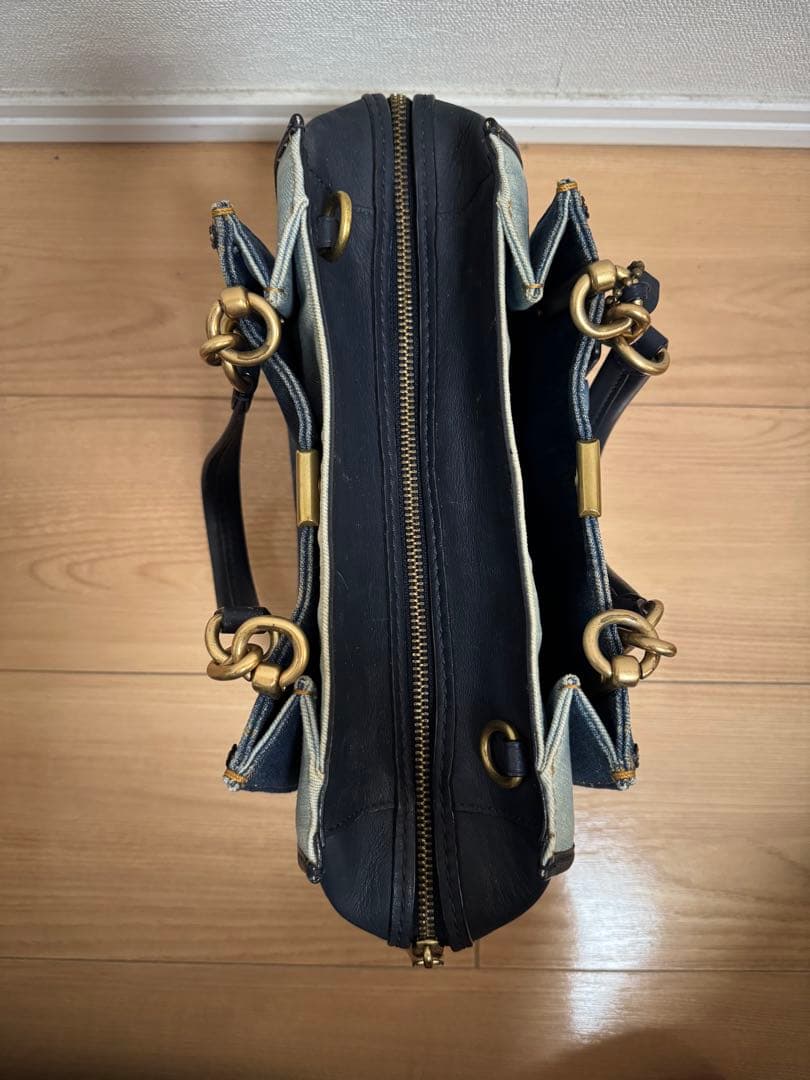 デニム花柄刺繍ハンドバッグ 中型