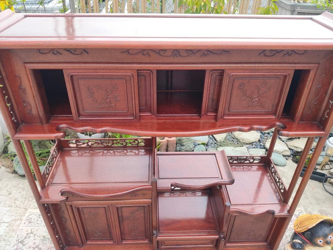 高級茶棚☆茶箪笥☆唐木飾り棚☆収納棚☆透かし彫り☆無垢