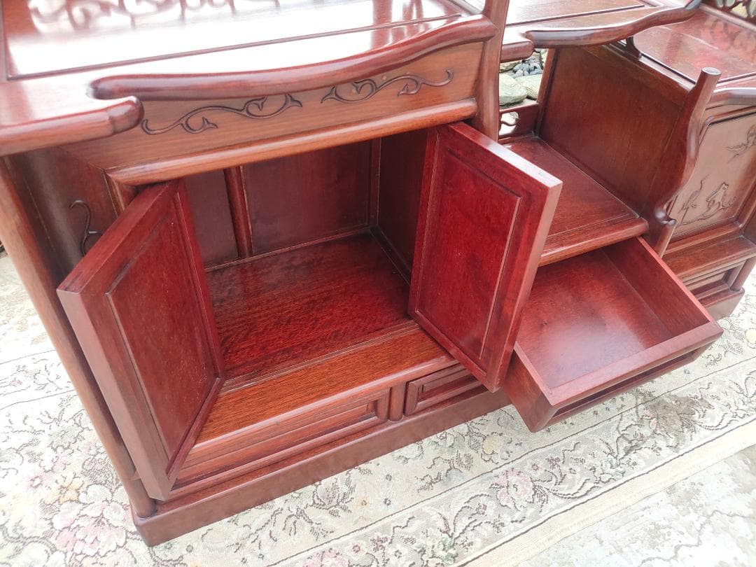 高級茶棚☆茶箪笥☆唐木飾り棚☆収納棚☆透かし彫り☆無垢