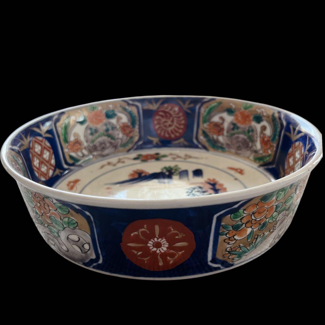 骨董品 古伊万里 二重高台鉢 アンティーク 花蝶 山水人物図 明治時代