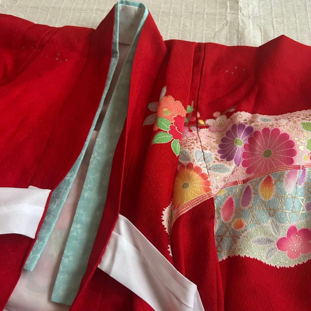 七五三 3歳 絞り 被布 着物 絹 三歳 赤 草履 753 女の子 子供着物 白