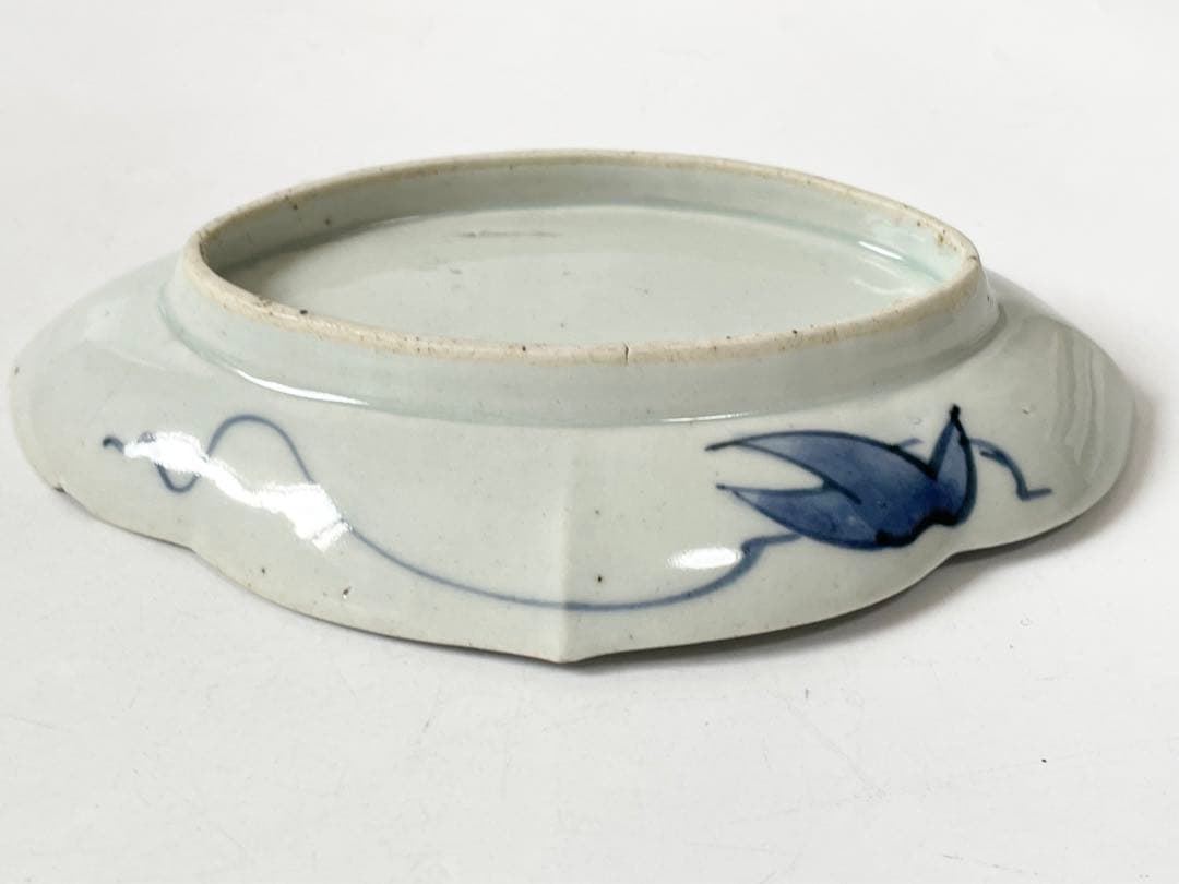 骨董 アンティーク 色絵古九谷 古伊万里 染付 赤絵 海老文様 変形皿 木瓜皿