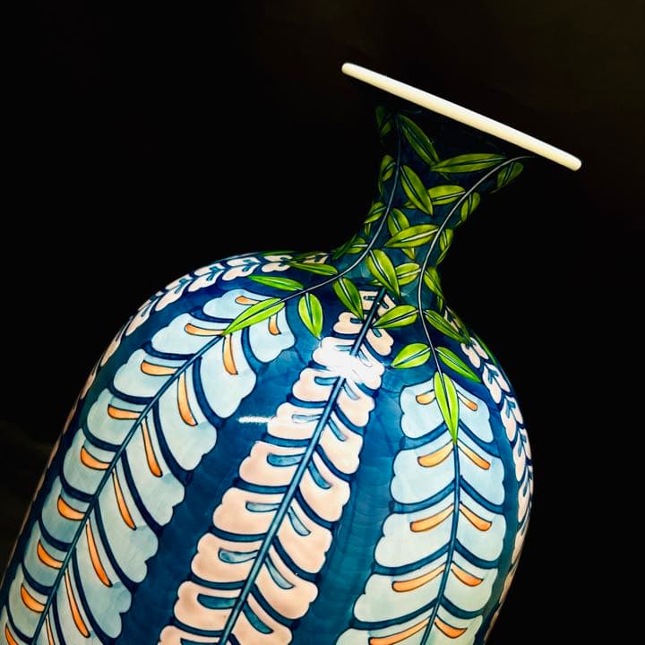 有田焼　伝統陶芸作家　藤井勝雲　作家物　染錦　手描き　花器　大花瓶　壺
