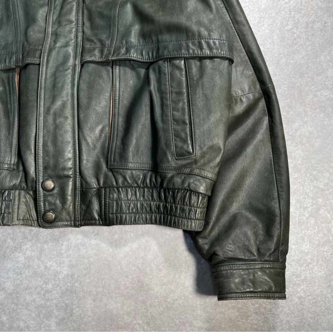 ま*つ様 90s 短丈 レザージャケット 本革 好配色 グリーン 古着 - メルカリ