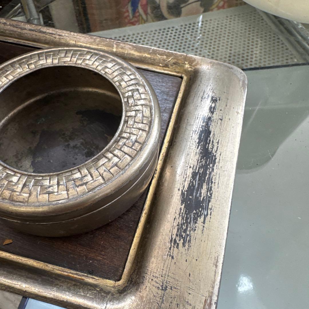 金属製編み目模様　タバコ盆