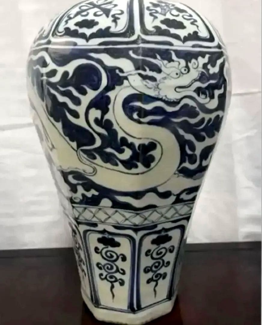 中国 骨董品 元青花 染付 竜紋大壺　古玩 陶芸古美術