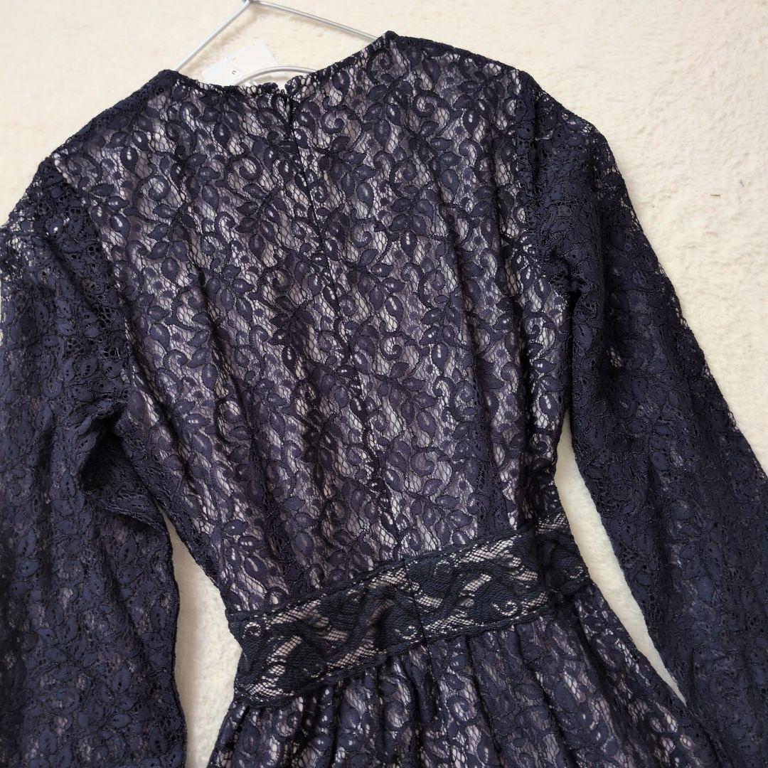 新品✩エミリアウィズ✩レース切り替えロングワンピース✩マキシ丈✩ネイビーＳ