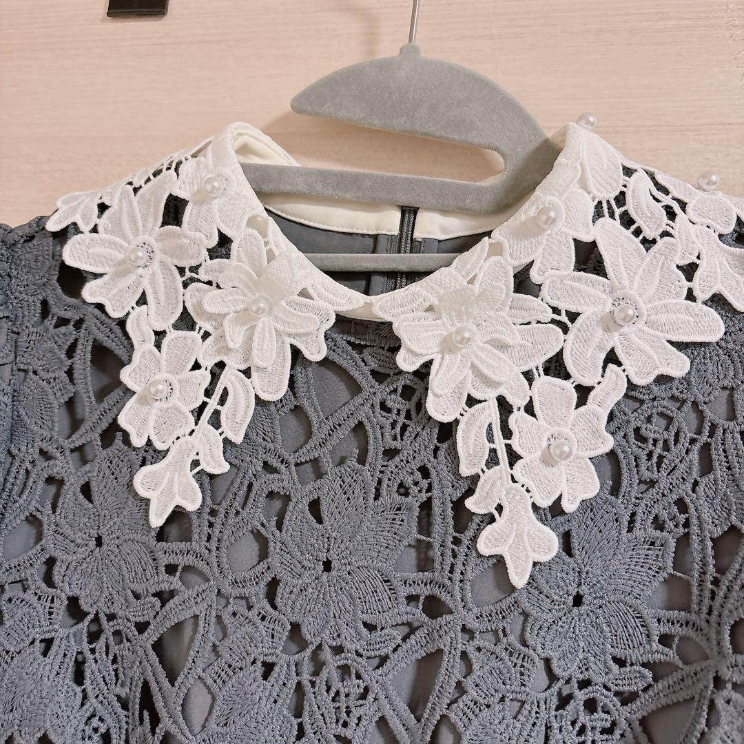 Leja♡ 花柄レースカラースパンコールAラインワンピースドレス