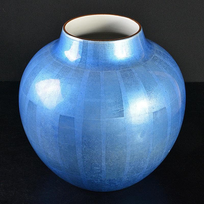 九谷焼　中田一於作　淡青釉裏銀彩　壷　花瓶　M　R6483B