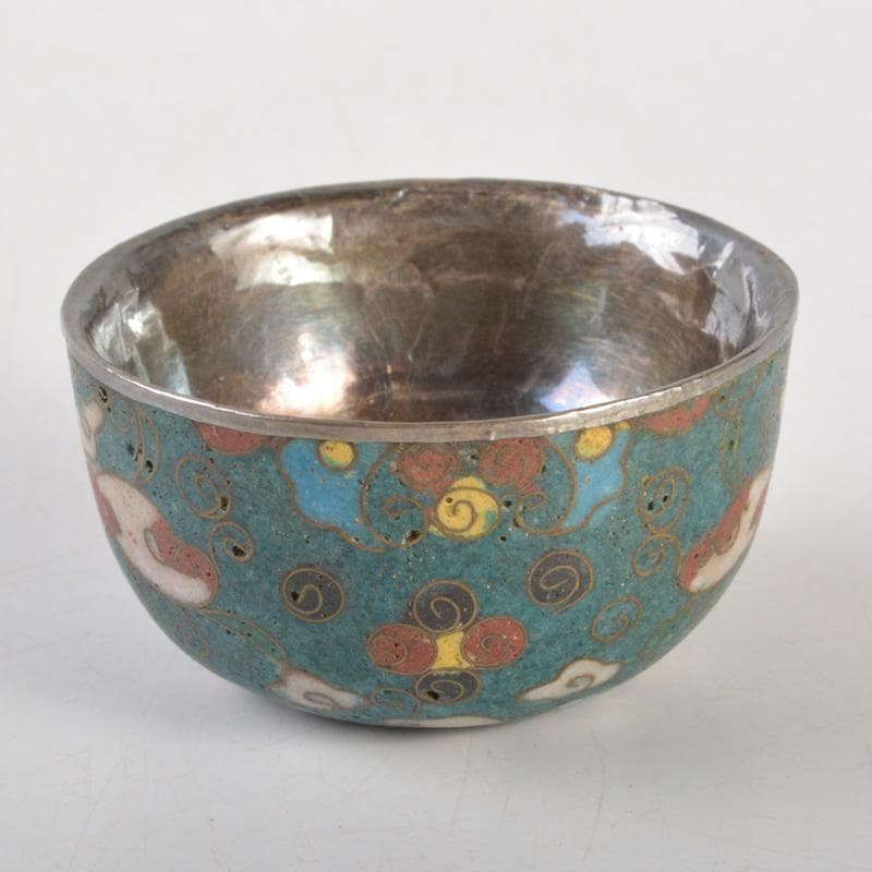 中国　唐物　古七宝内銀張　花文　盃　時代箱付　V　6485