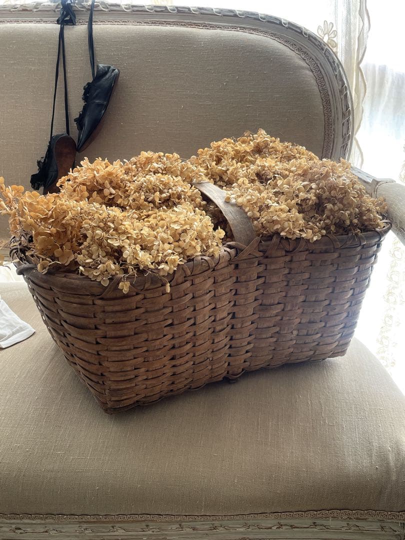 フランスアンティーク　特大パニエ　ドライフラワー　アナベル　バスケット　カゴ フランスアンティーク特大パニエドライフラワーアナベルバスケットカゴ
