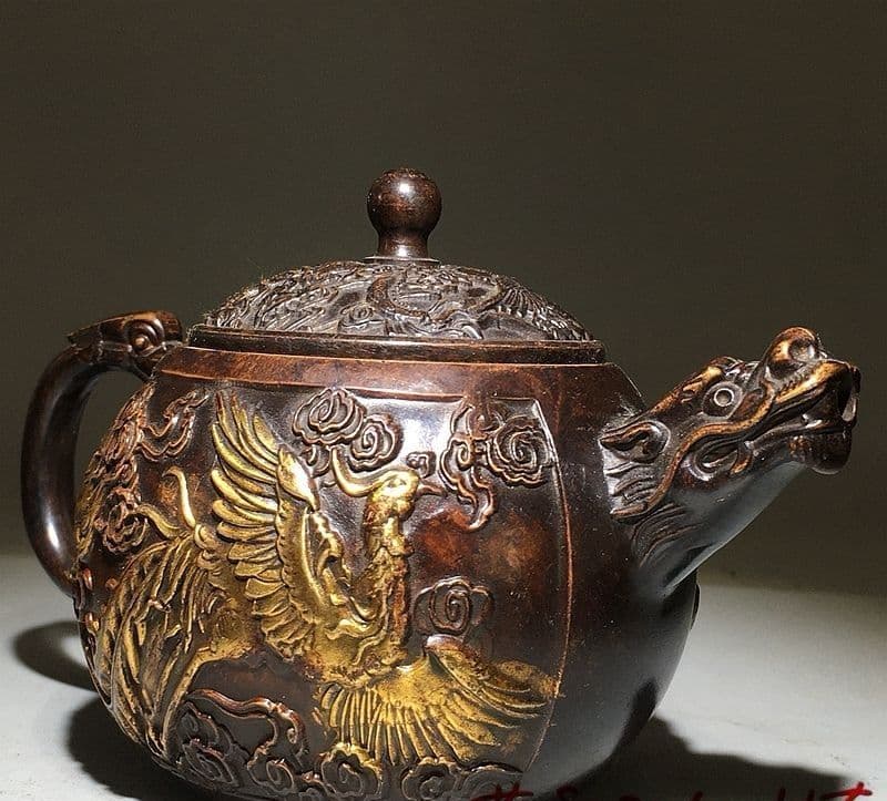 十二支龍頭茶壺 龍鳳壺 銅壺徳利 茶道具 煎茶器 装飾品 工芸品 美術品 置物