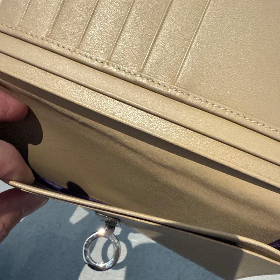 【美品】ブルガリ 長財布 ベージュ 上品 格安レア ロゴクリップ シルバー