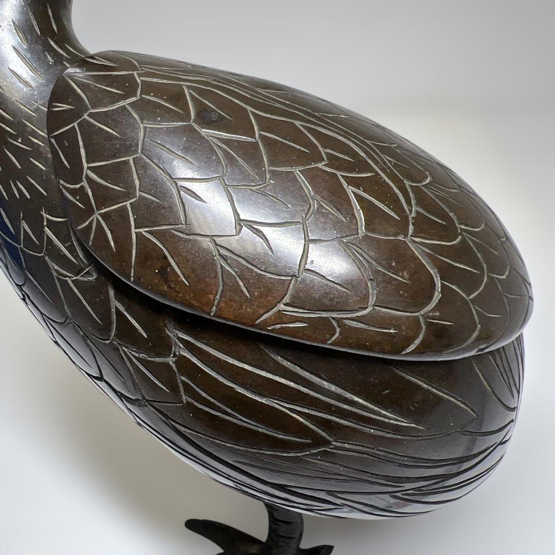 古銅 ウズラ香炉 木箱付 1345g/高さ約21㎝ 東Y7-0626⭐︎