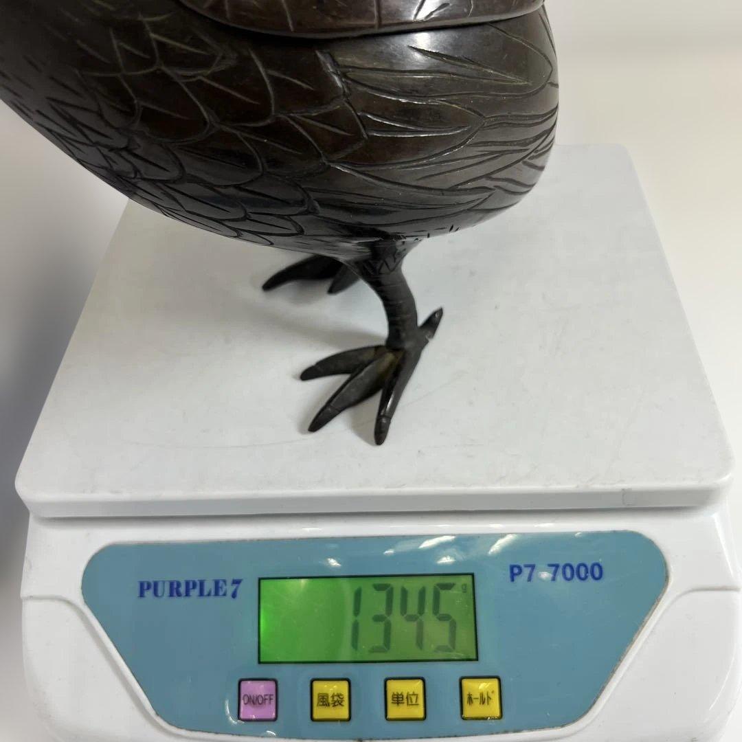 古銅 ウズラ香炉 木箱付 1345g/高さ約21㎝ 東Y7-0626⭐︎