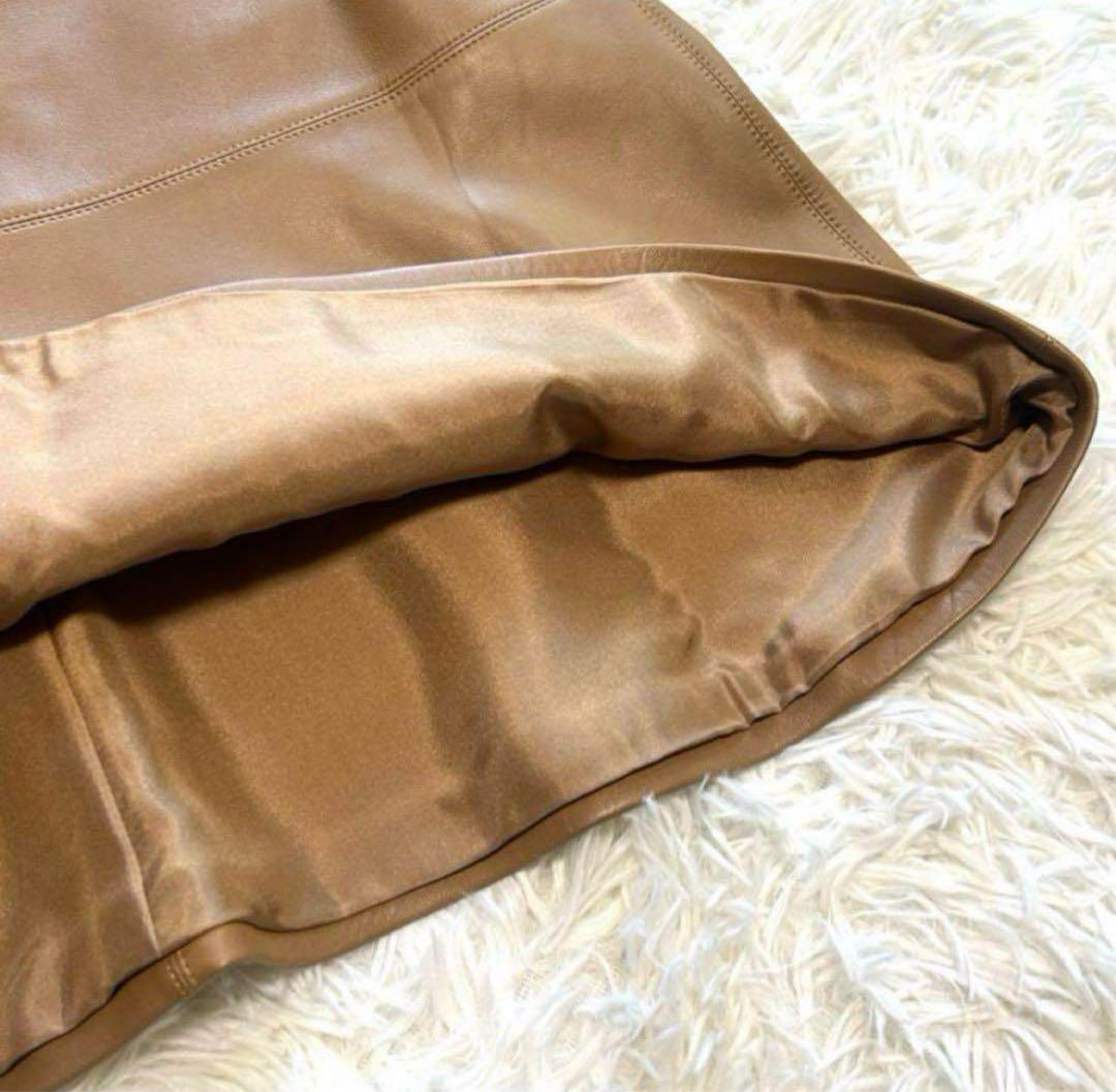 美品　シャネル　スカート　38 ブラウン系　ラムスキンレザー