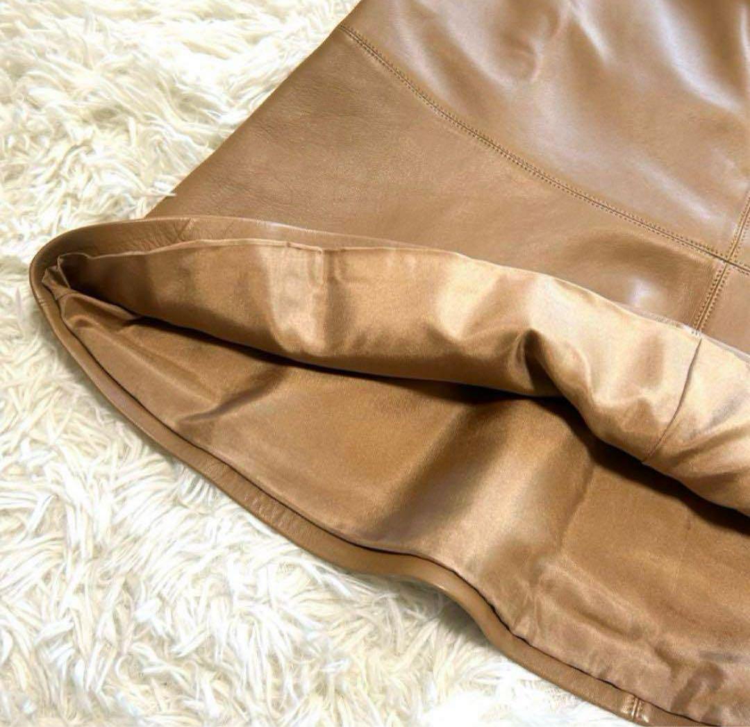 美品　シャネル　スカート　38 ブラウン系　ラムスキンレザー