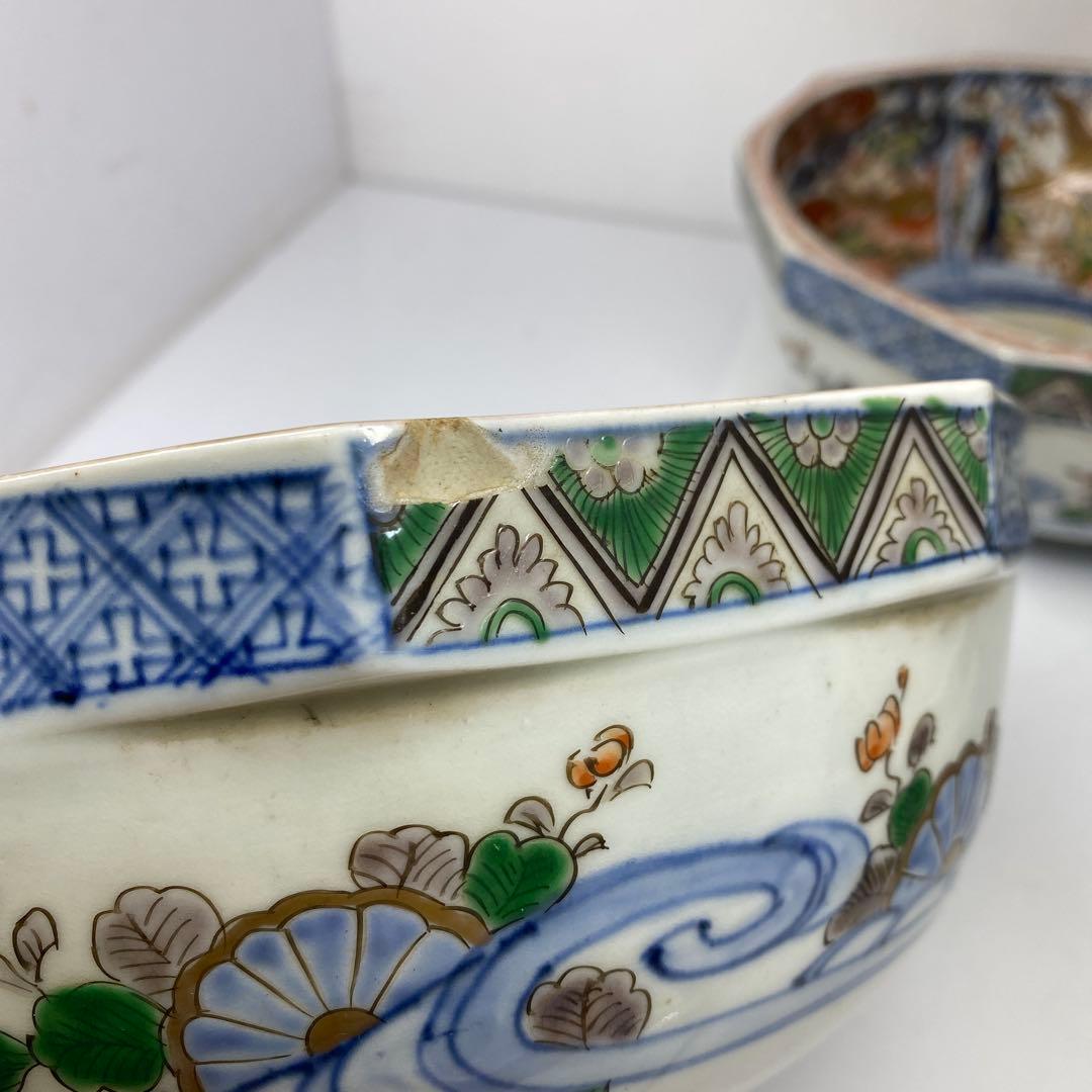 古伊万里 染錦 面取 鉢3点 麒麟図 タサコサ 東さ7-1124③