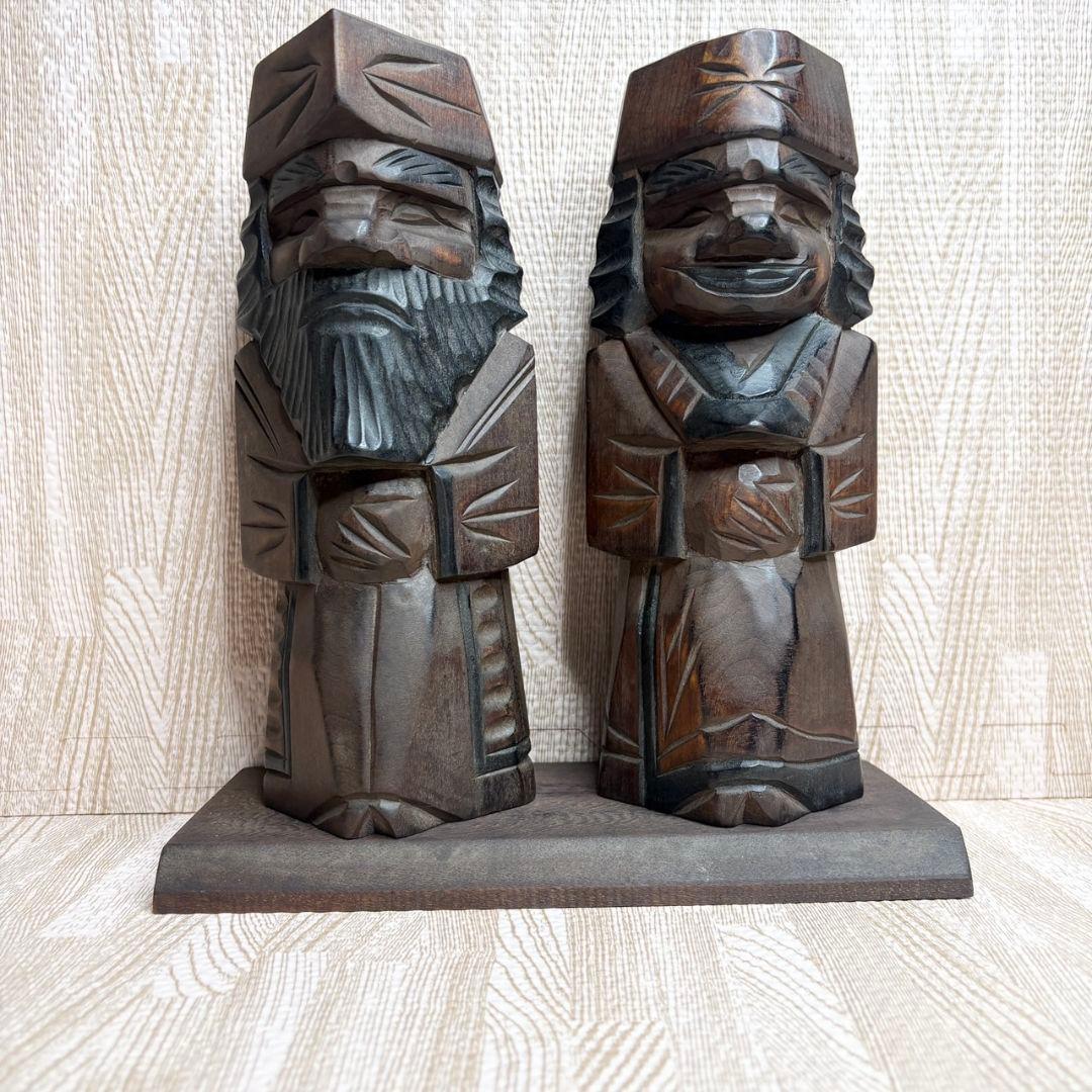 アイヌ民族 ニポポ人形 夫婦 2体セット 木彫り民芸品 昭和レトロ