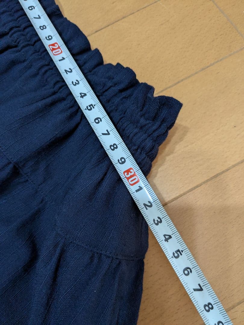 久留米絣　手織り　ネイビー フレアスカート 切り替え　藍暦　AIGOYOMI