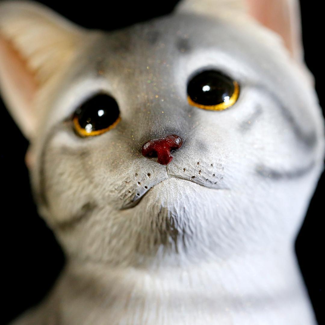 レア美品】仔猫 子猫 長納魚竹 長納魚丈 彫刻 ネコ置物 箱あり 送料