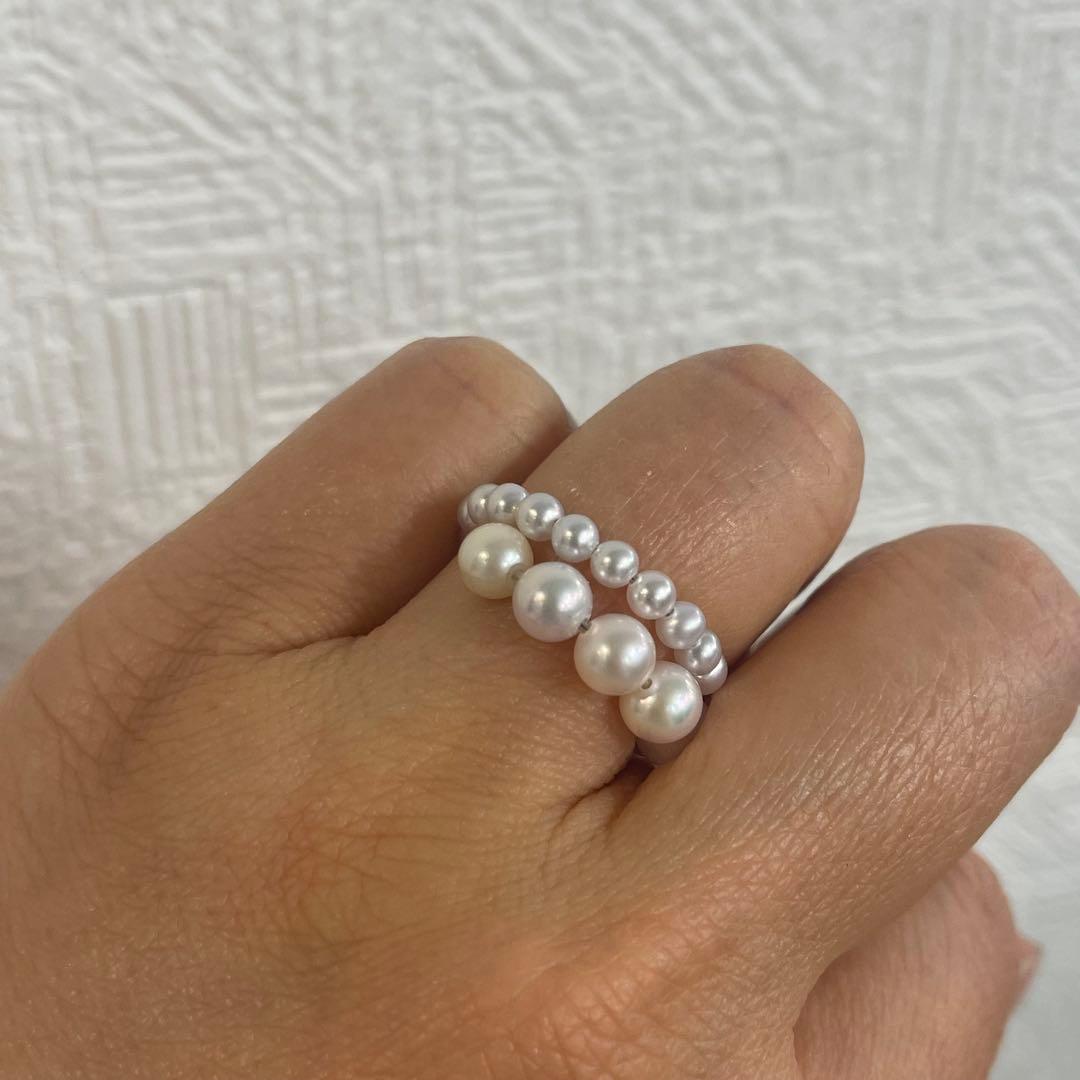 アコヤ真珠と淡水真珠のコンビネーションリング