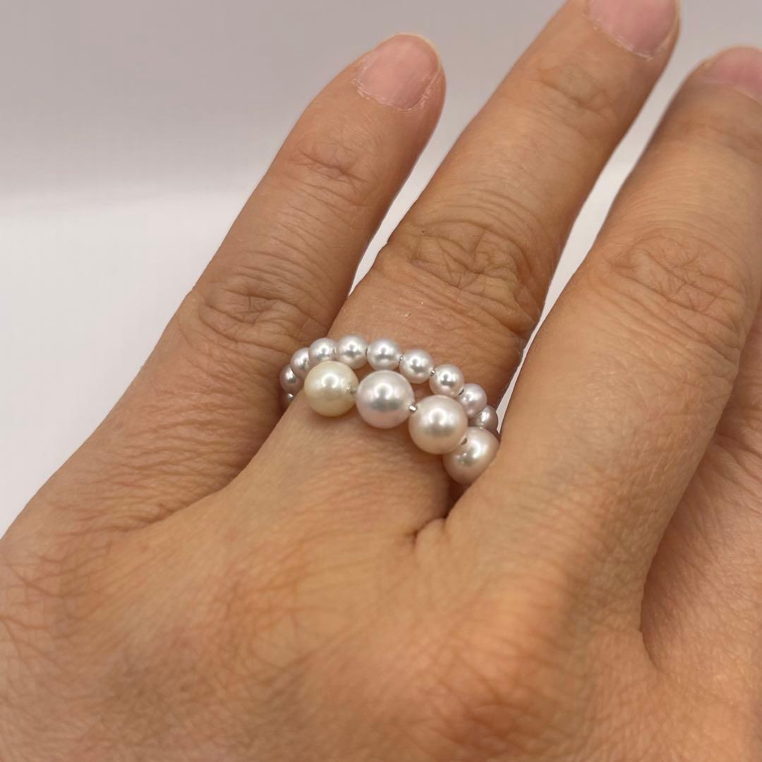 アコヤ真珠と淡水真珠のコンビネーションリング