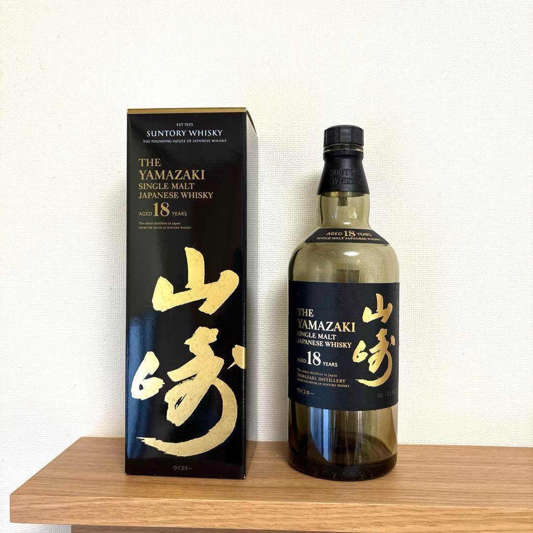 山崎18年/空ボトル&空箱 ✨希少 サントリー山崎18年モルト 旧ラベル 空瓶 箱付き✨ 山崎18