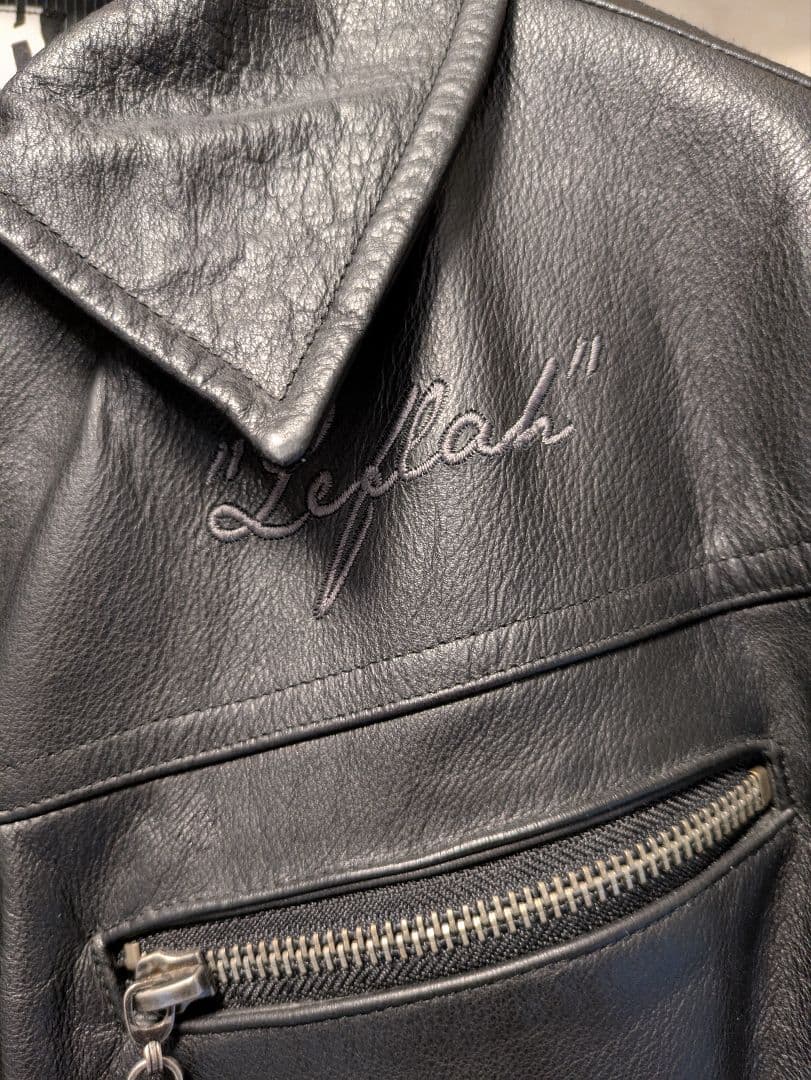 LEFLAH レザージャケット ライダース 牛革 ロゴ刺繍 ブラック レフラー