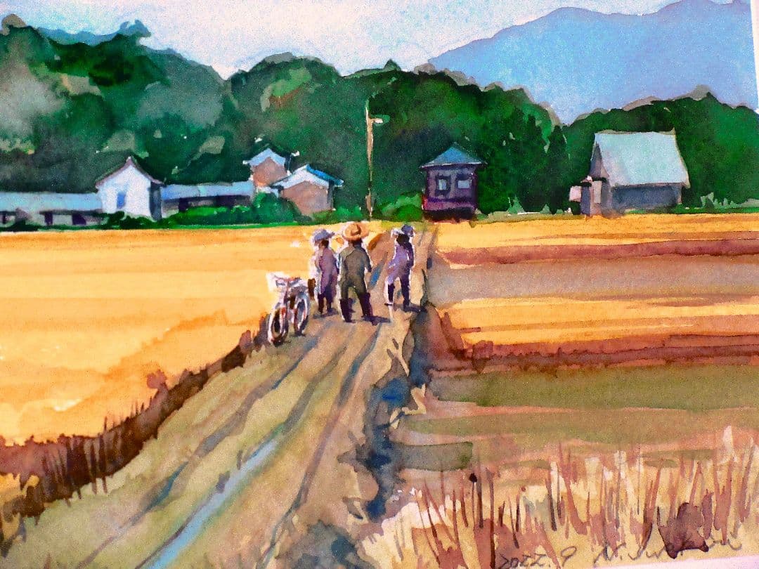 田園風景 水彩画 額装済み F6サイズ 原画
