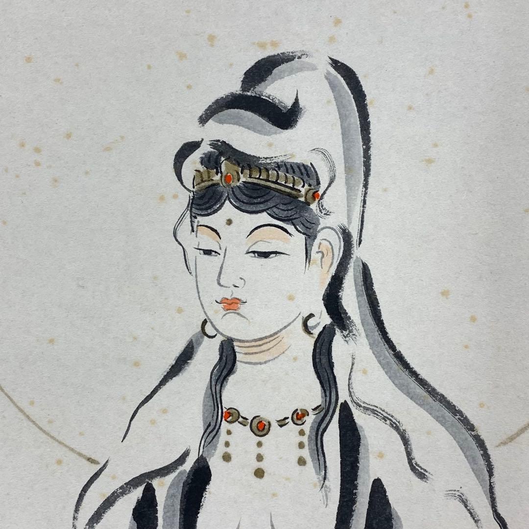 掛軸 松本大圓 聖観音図 共箱 画賛 太巻仕立て 京都清水寺名誉貫主 4-