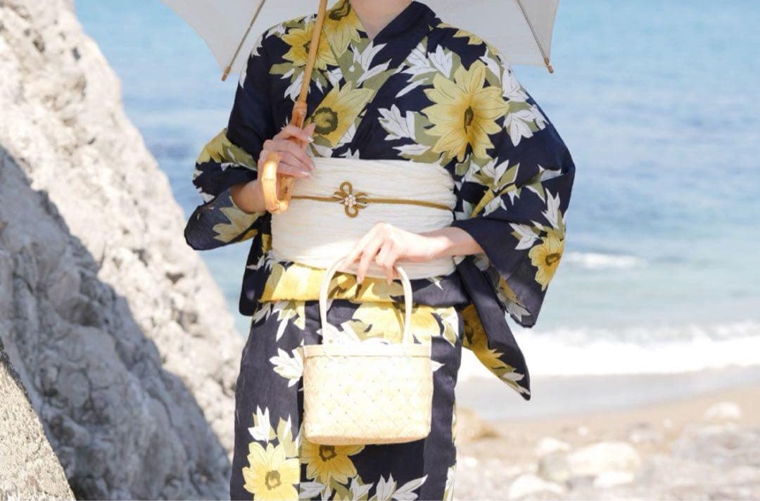 utatane ひまわりデザイン 浴衣 兵児帯 セット 2点セット