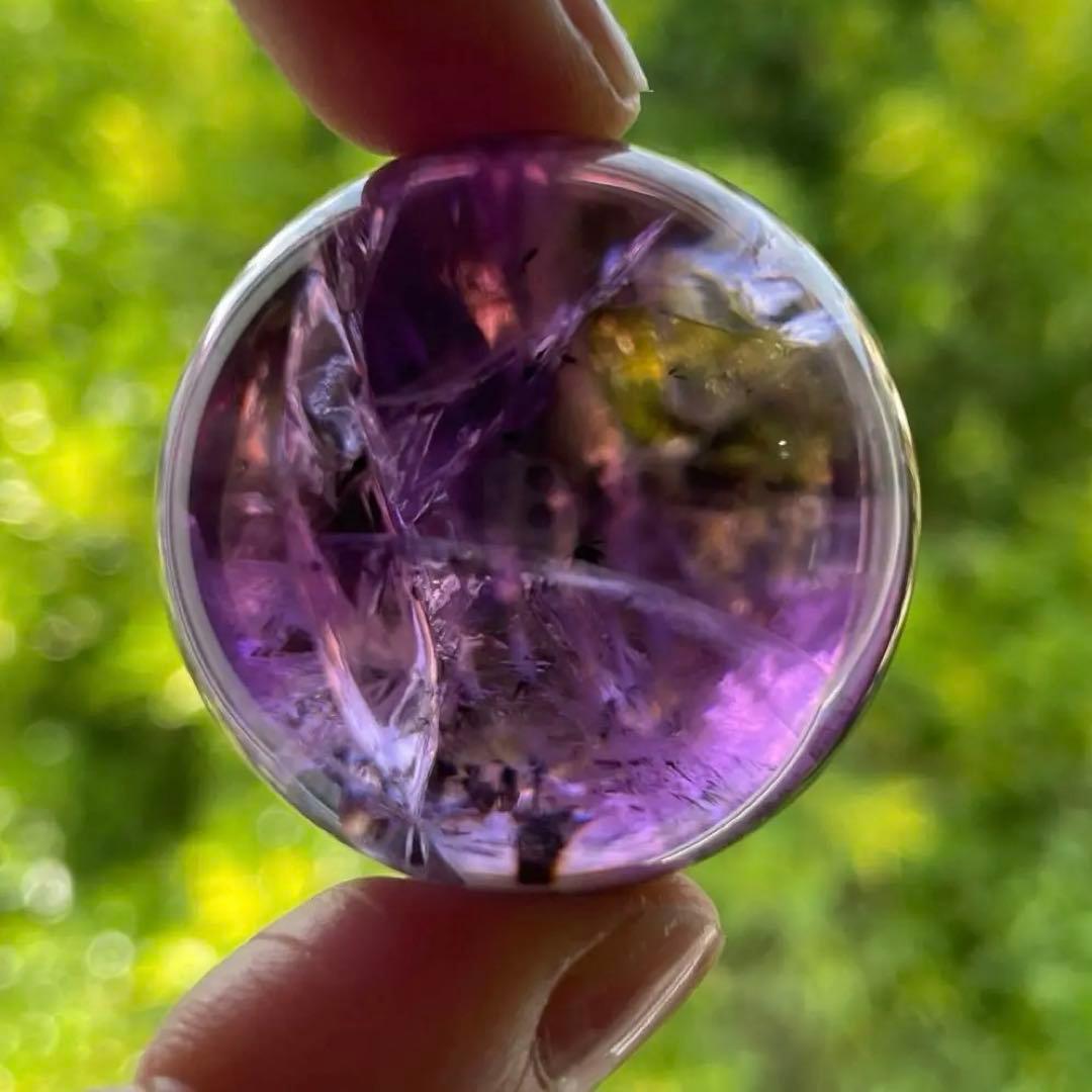 アメシスト スフィア 高品質 3.7㎝ 虹 ファントム ホーランダイ アメジスト