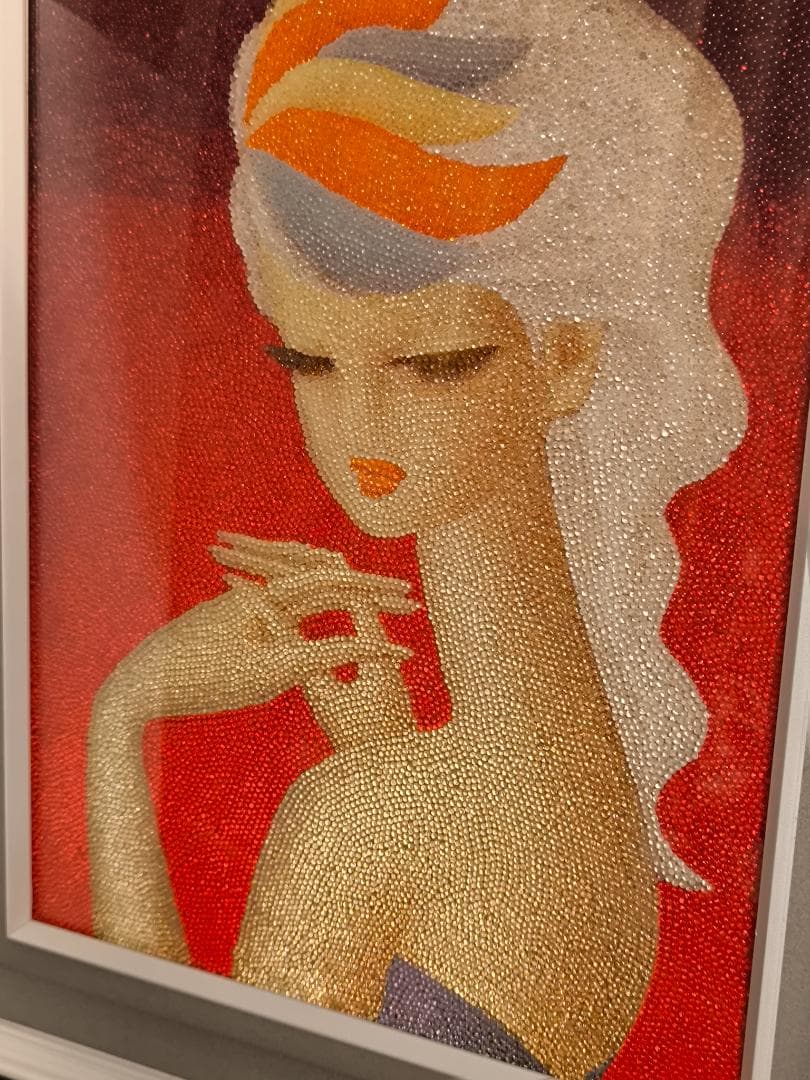 ビーズアート 東郷青児 現状品 額装 絵画 女性画 美人画 昭和レトロ