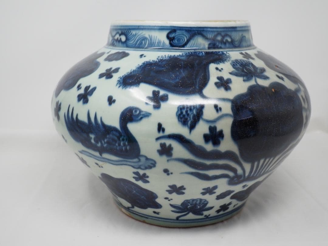 染付 青花 蓮池鴛鴦文 壺 花瓶 中国 -SO - メルカリ
