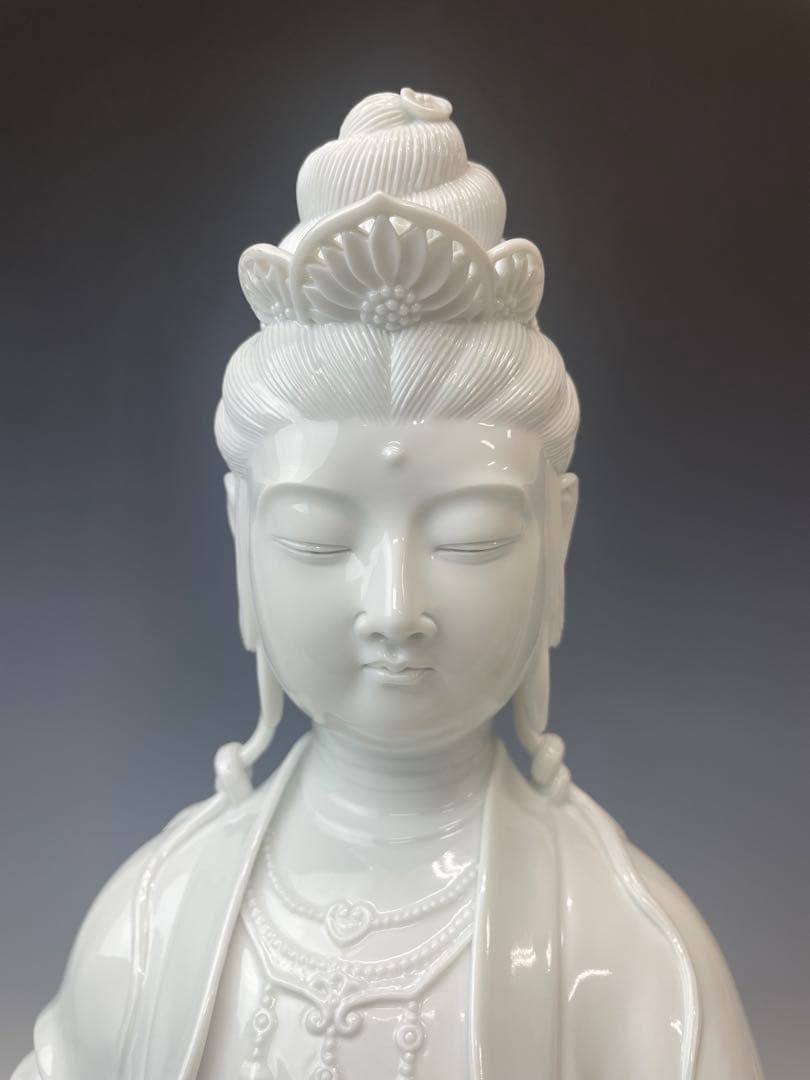 優美　樋渡陶六作　白磁魚藍観世音菩薩像　高さ52cm 好状態　本物保証