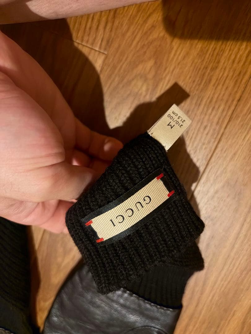 GUCCI レザー ニット 指なし手袋 黒