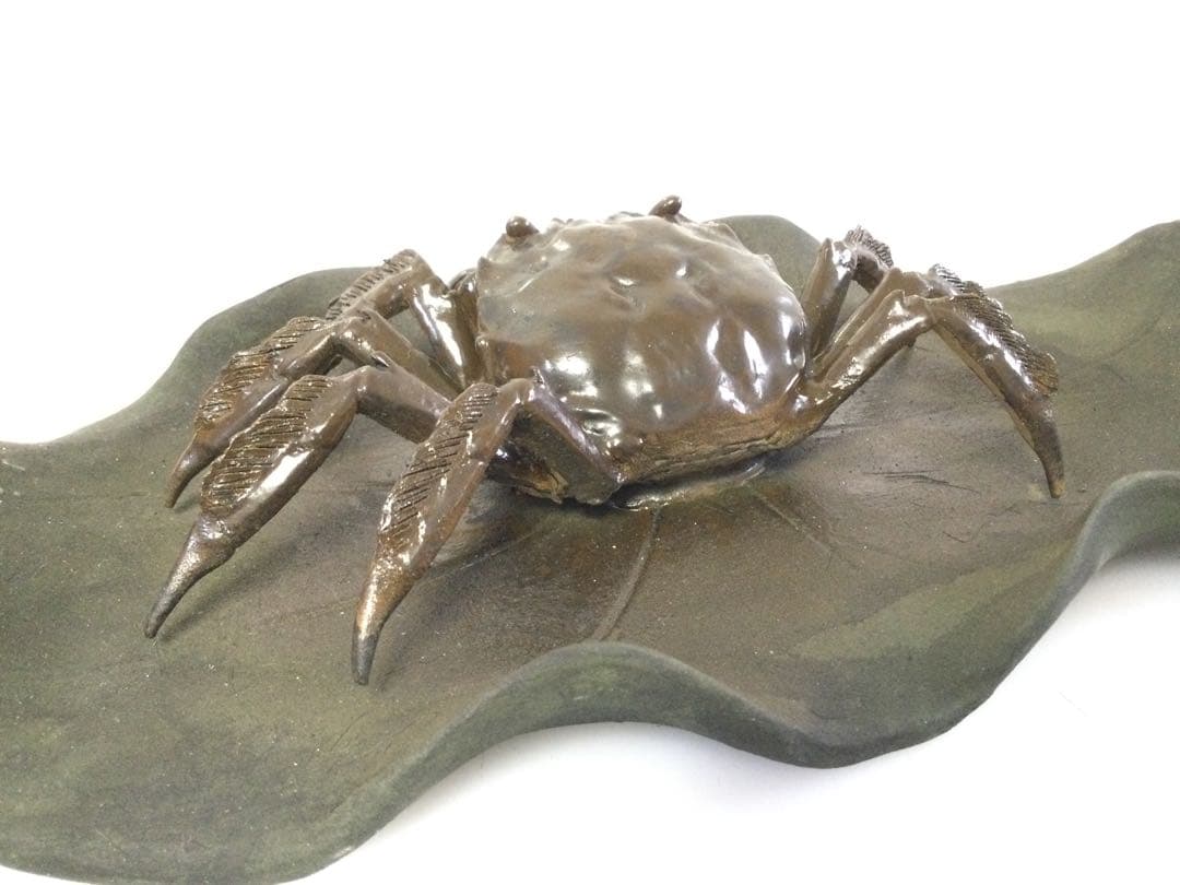 陶器置物 蟹置物 銘無し 焼物 M 検)水月焼 楽山焼 二六