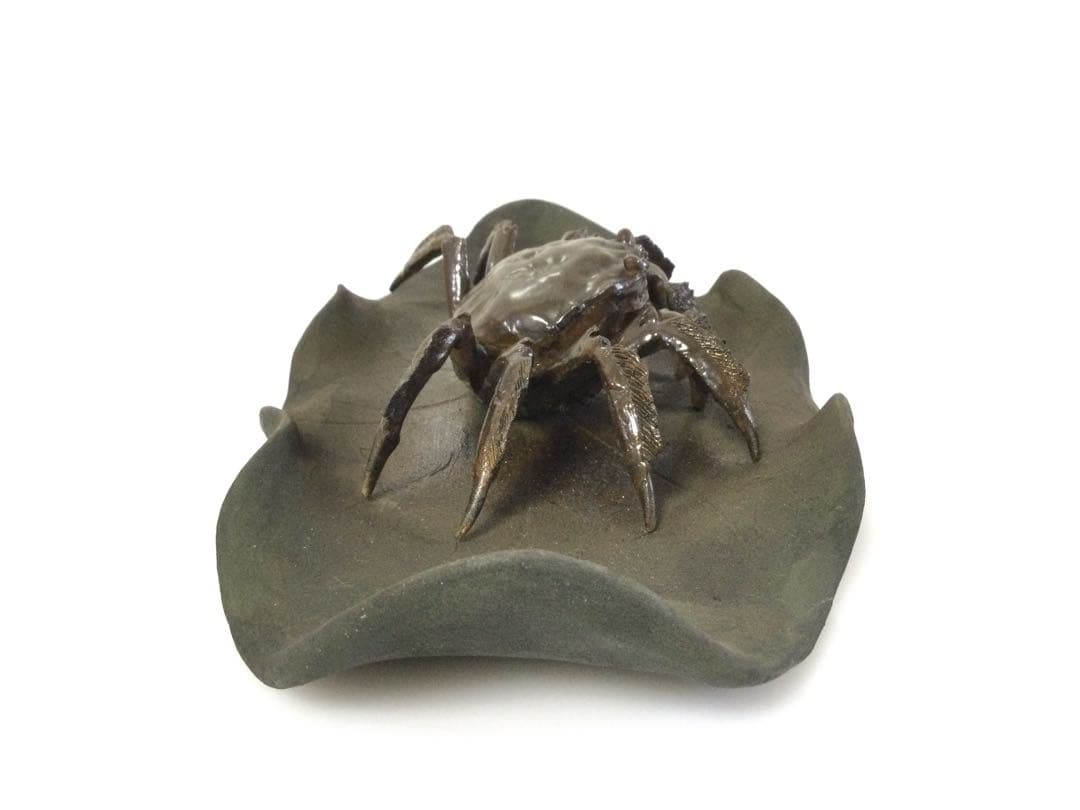 陶器置物 蟹置物 銘無し 焼物 M 検)水月焼 楽山焼 二六焼