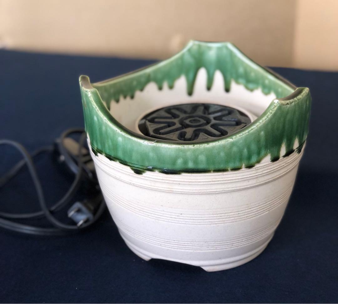 《R》野々田式 織部 江戸火鉢 電熱器 煎茶 茶道具　1f