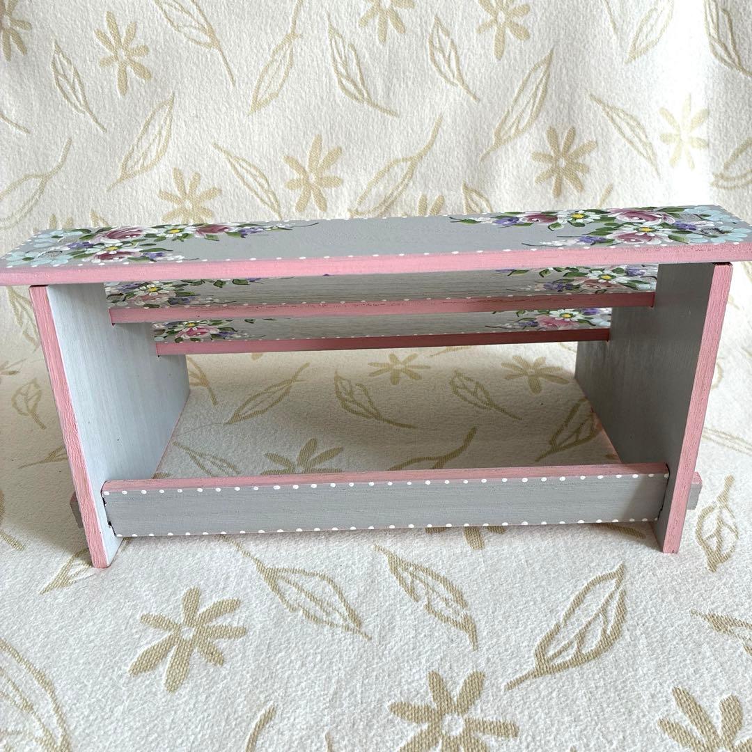 トールペイント 木製3段傾斜シェルフ、キャニスターラック