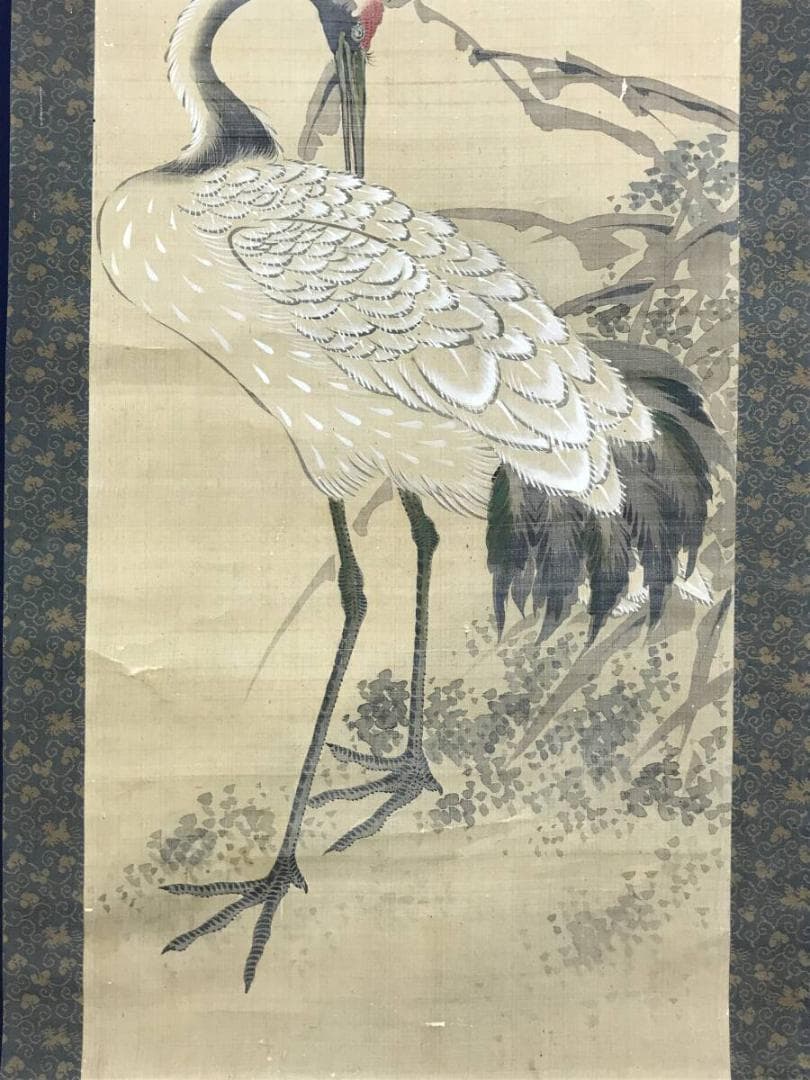 真作/谷文晁/鶴図/ツル図/芦鶴図/祝鶴図/祝掛軸/掛軸/名家伝来/AH-723