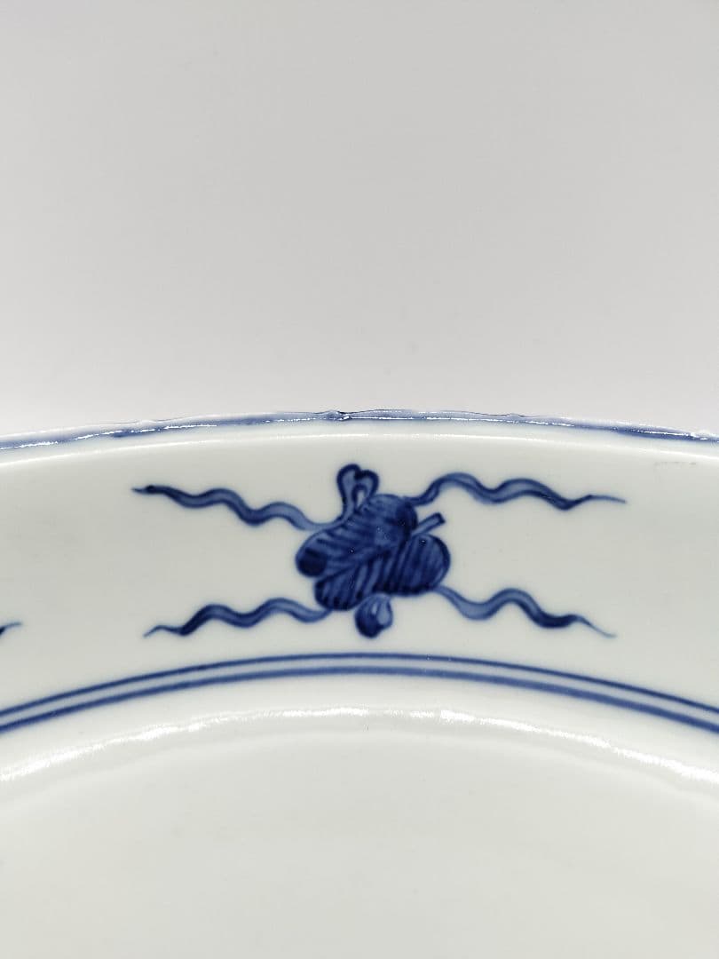 b68【未使用】染付 七宝絵皿 菓子器 景徳鎮 三代森村嘉祥 茶道具 古物