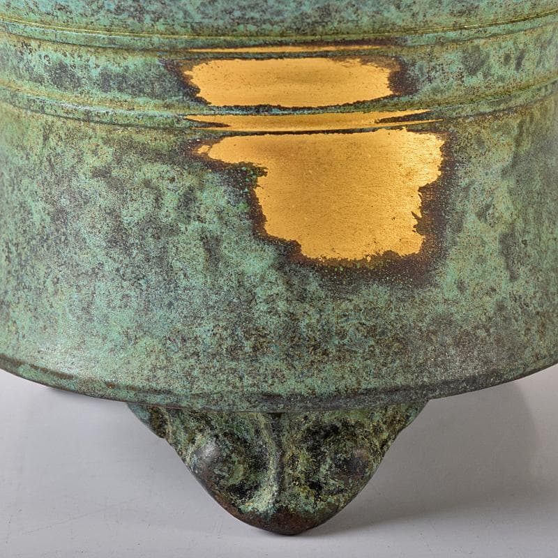 平安 秦蔵六造 塗金銅香炉 「瑞雲」 共箱 G R8430